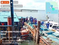 Dit Polairud Polda Kep.Babel, Sat Polairud Polres Bangka bersama Tim Gabungan Tertibkan Aktivitas Tambang Ilegal di Perairan Teluk Kelabat Dalam, Empat Ponton Diamankan