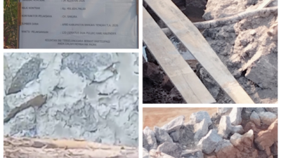 Pembangunan Plat Duiker Asal jadi Jalan Desa Lubuk Pabrik, Kecamatan Lubuk Besar, Bangka tengah